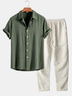 Linen Rayon Blend Button Shirt and Straight-Leg Linen Pants