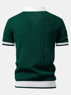 Knit Polo Shirt with Textured Contrast and Slim Tapered Fit Pants