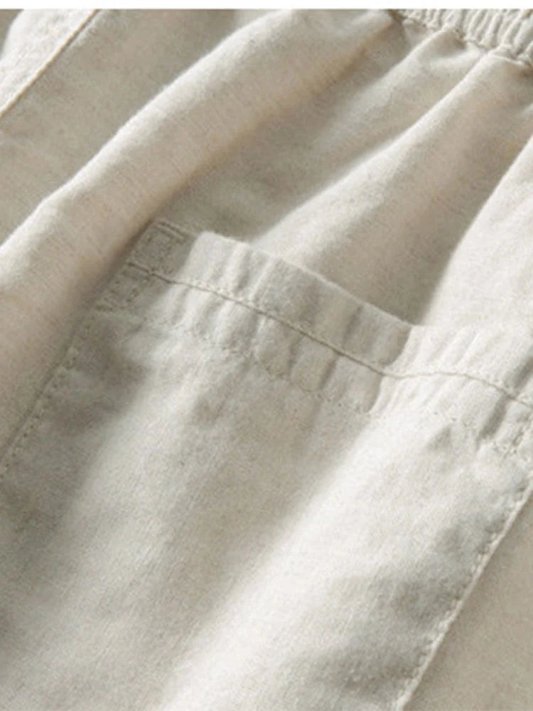 Striped Eyelet Knit Polo Shirt and Straight-Leg Linen Pants with Zipper