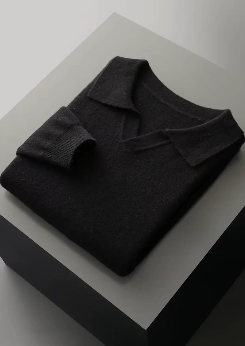NORVALE WOOL RIBBED BUTTONLESS POLO