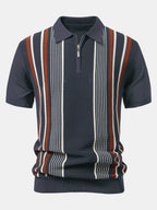 Knit Polo Shirt with Zipper & Straight-Leg Ribbed Pants