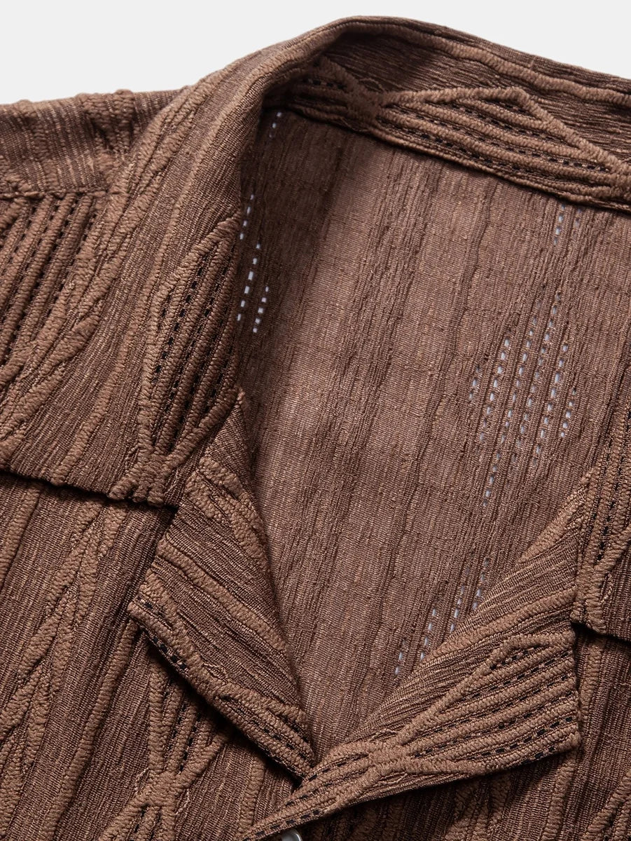 Geometric Jacquard Cuban Shirt and Straight-Leg Linen Pants