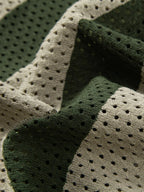 Striped Eyelet Knit Polo Shirt and Straight-Leg Linen Pants with Zipper